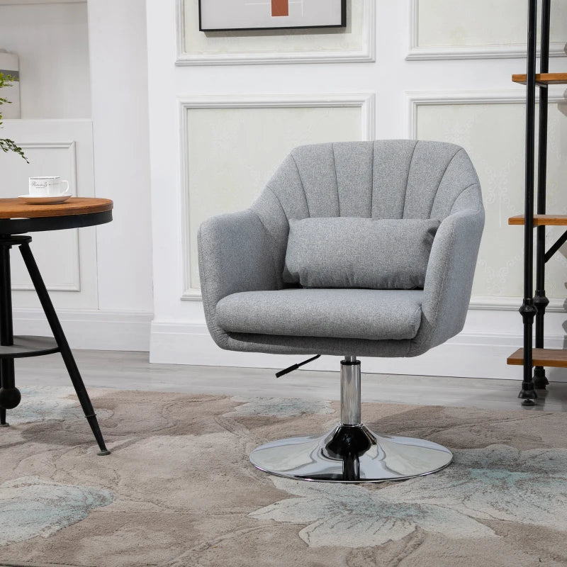 Swivel Linen Fabric Accent Chair for Living Room Contemporary Vanity Armchair with Adjustable Height Thick Cushion Lumbar Support Armrest for Bedroom Office Light Grey