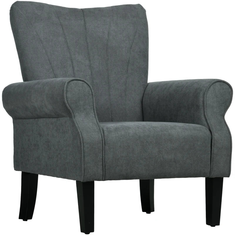 Upholstered Accent Chair with Rolled Arms and Wood Legs, Armchair for Living Room Bedroom, Grey