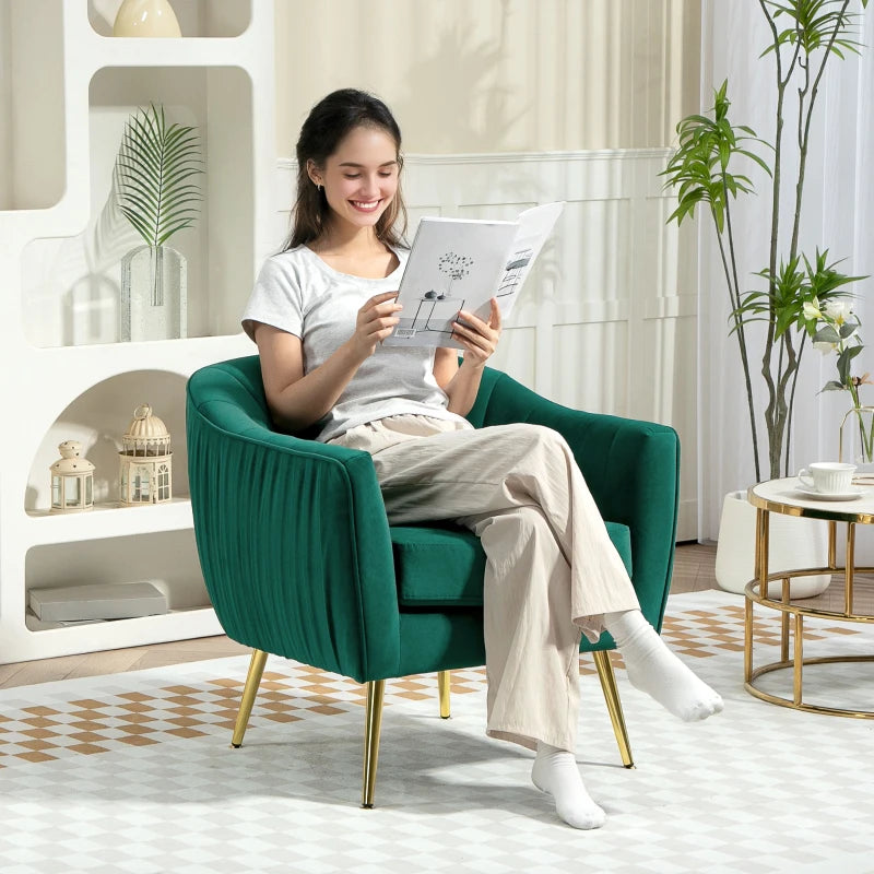 Velvet-Feel Shell Back Accent Chair - Green