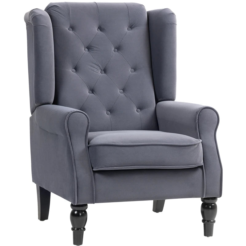 Wingback Accent Chair, Retro Upholstered Button Tufted Occasional Chair for Living Room and Bedroom, Charcoal Grey