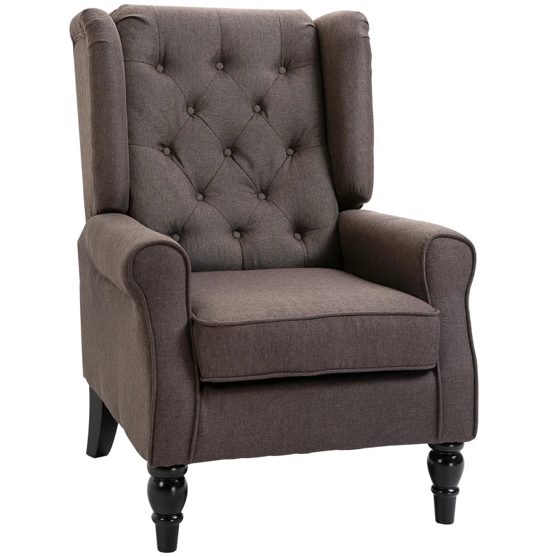 Wingback Accent Chair, Retro Upholstered Button Tufted Occasional Chair for Living Room and Bedroom, Brown