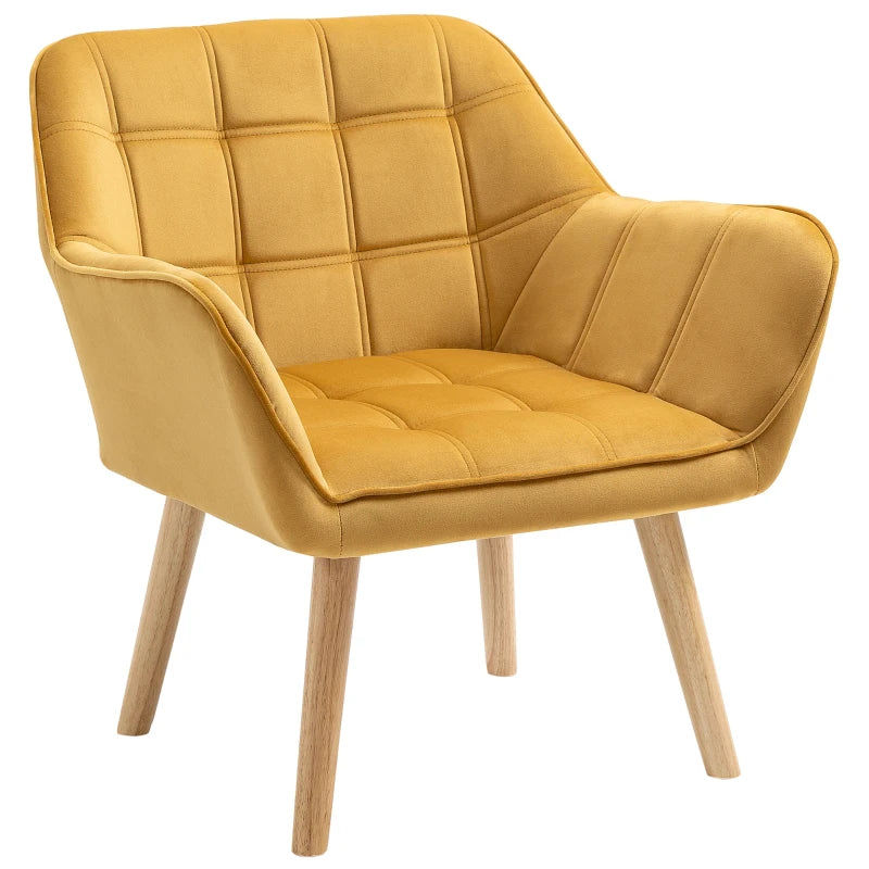 Modern Armchair, Accent Chair with Wide Arms, Slanted Back and Rubber Wood Legs for Living Room, Bedroom, Home Office Yellow