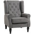 Retro Accent Chair, Linen Wingback Armchair with Wood Frame Button Tufted Design for Living Room Bedroom, Dark Grey