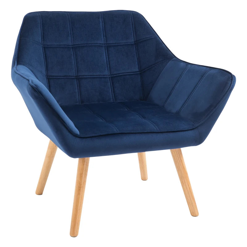 Armchair Accent Chair Wide Arms Slanted Back Padding Steel Frame Wooden Legs Home Bedroom Furniture Seating Blue