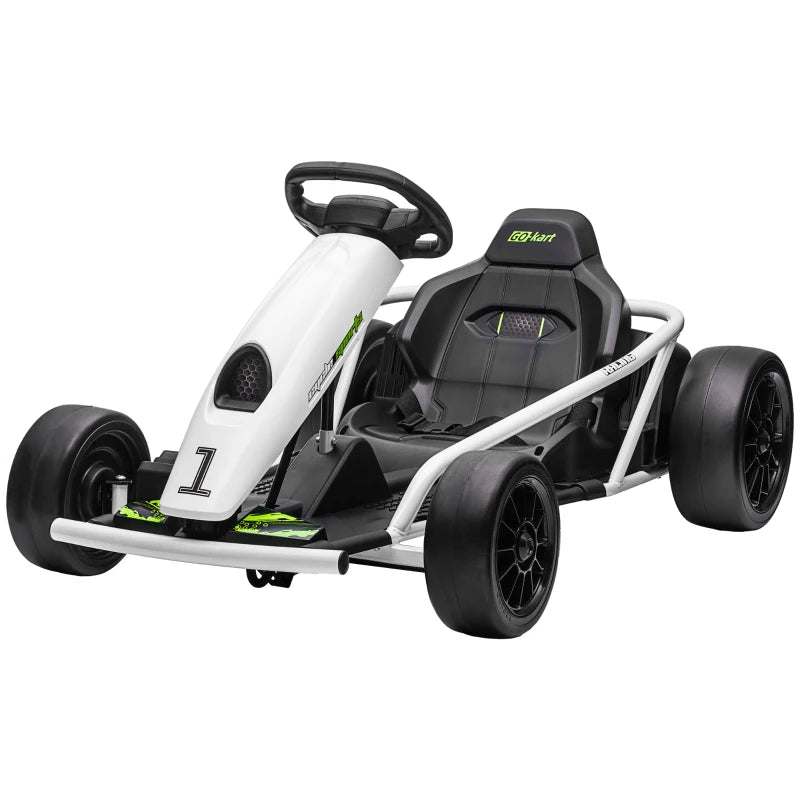 24V Electric Go Kart for Kids, Drift Ride-On Racing Go Kart with 2 Speeds, for Boys Girls Aged 8-12 Years Old, White