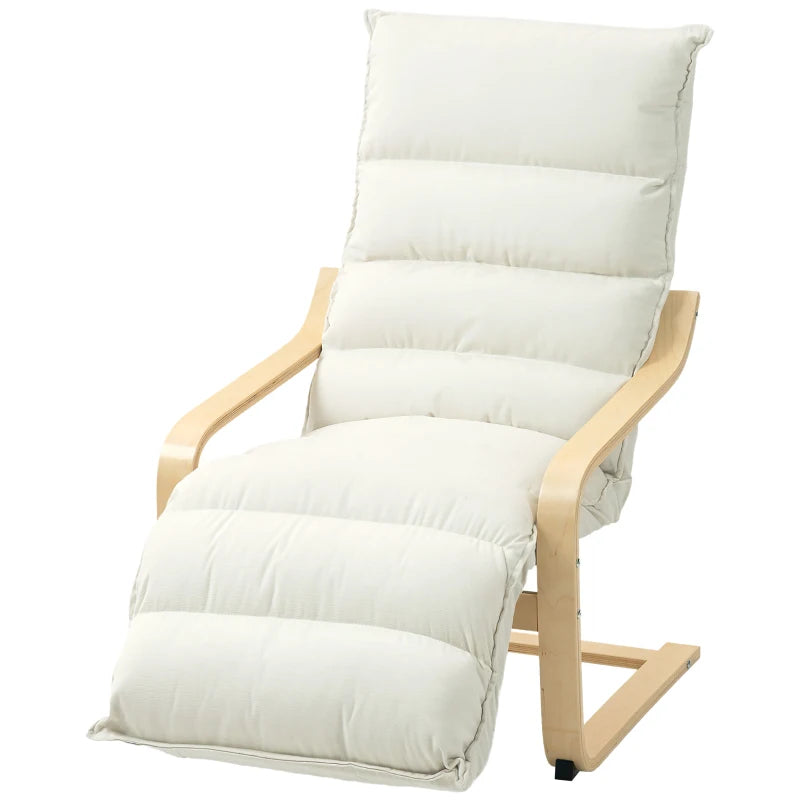 Curved Wooden Accent Chair, with Adjustable Footrest - Cream White