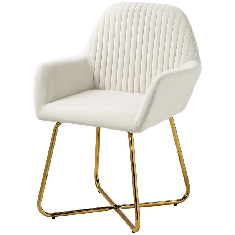 Modern Arm Chair Upholstered Accent Chair with Metal Base for Living Room Cream White