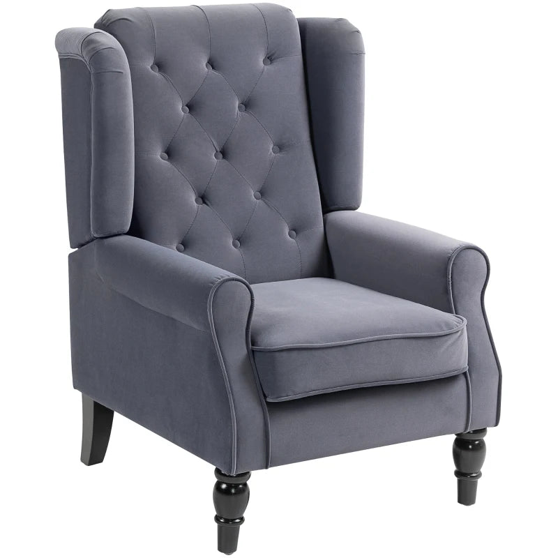 Wingback Accent Chair, Retro Upholstered Button Tufted Occasional Chair for Living Room and Bedroom, Charcoal Grey