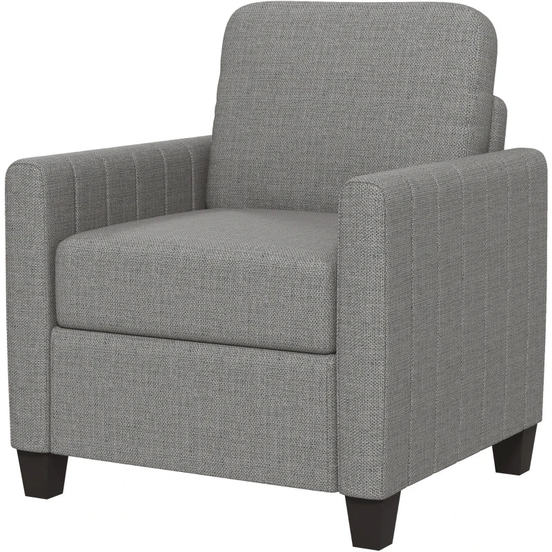 Modern Boxy Linen-Look Armchair - Light Grey