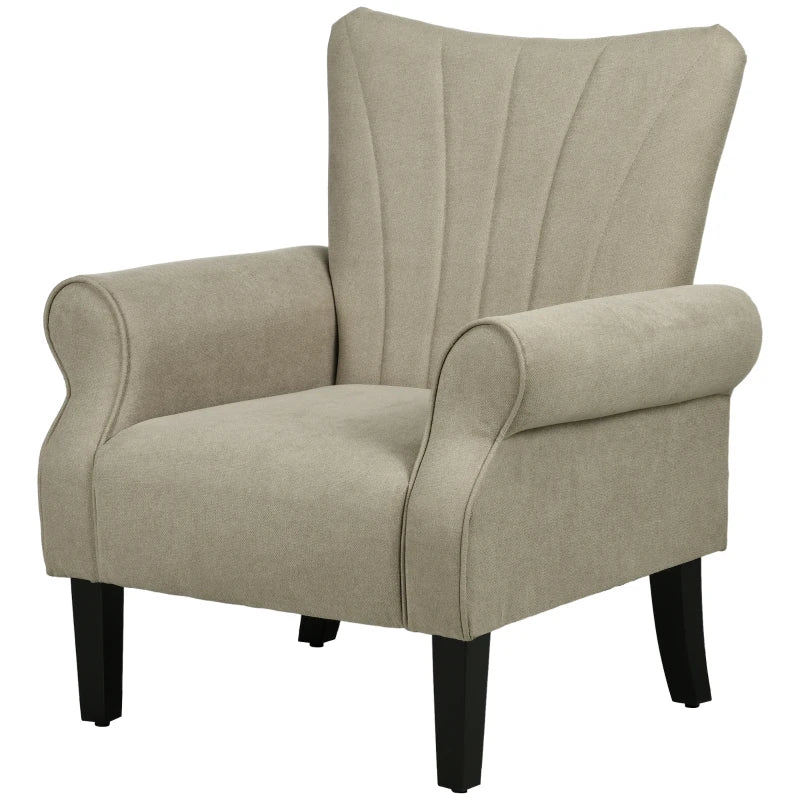 Upholstered Accent Chair with Rolled Arms and Wood Legs, Armchair for Living Room Bedroom, Beige