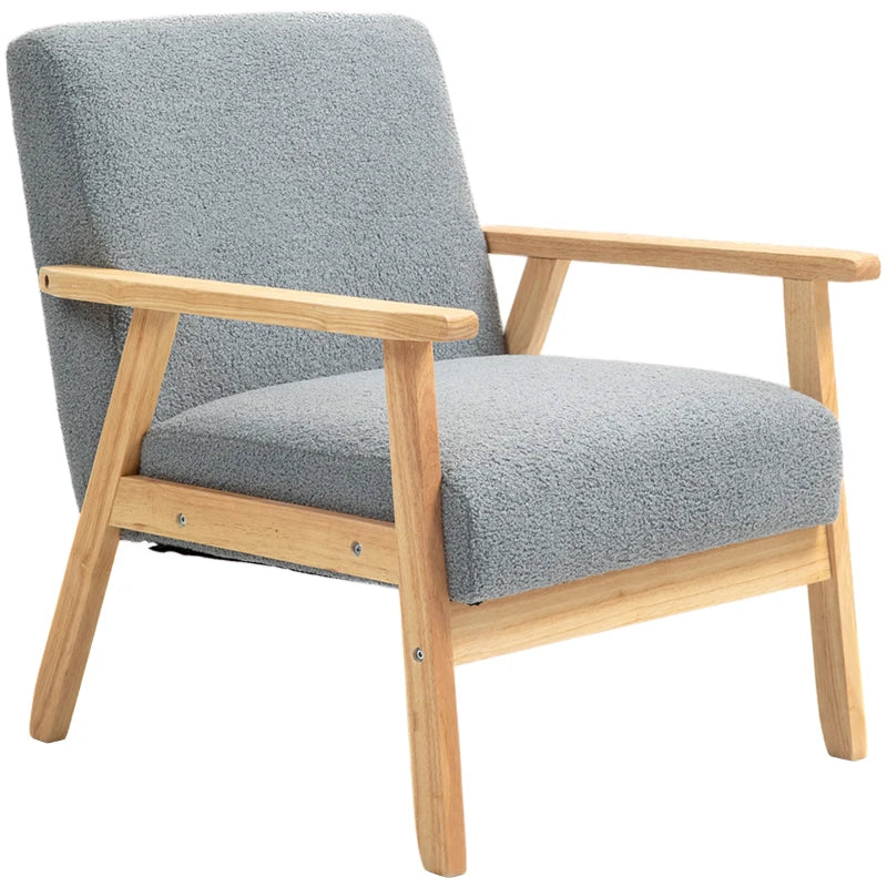 Modern Armchair, Cashmere Upholstered Sofa with Solid Wood Legs and Wide Seat, Accent Chair for Living Room Bedroom Office, Grey