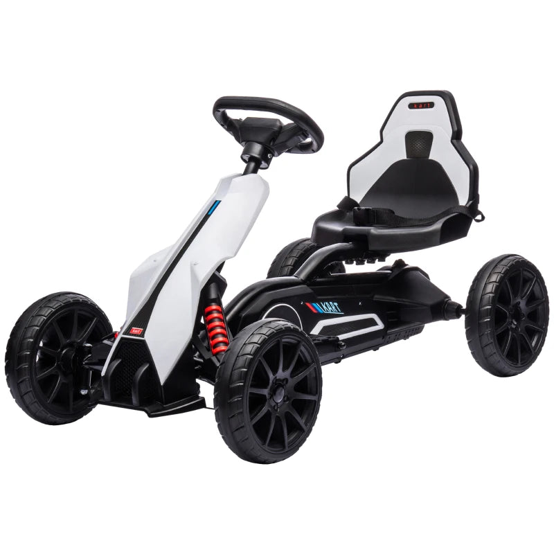 12V Electric Go-Kart for Kids, Ride-On Racing Go-Kart, with Forward and Reversing Functions, for Ages 3-8 Years - White
