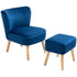 Velvet Accent Chair Occasional Tub Seat Padding Curved Back w/ Ottoman Wood Frame Legs Home Furniture, Dark Blue