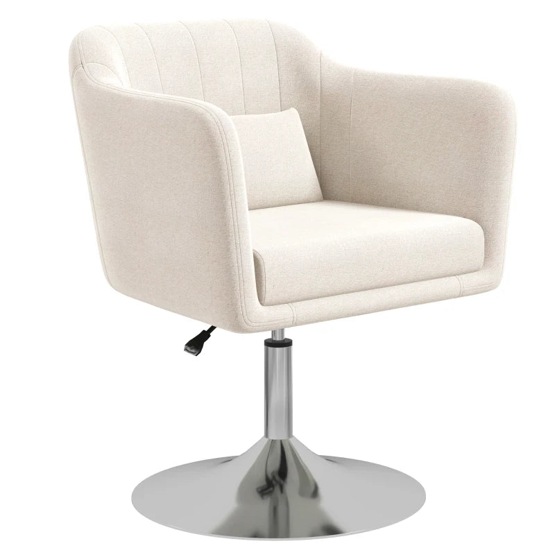 Modern Accent Chair with Swivel Base, Height Adjustable Arm Chair with Pillow for Living Room, Bedroom, Cream White