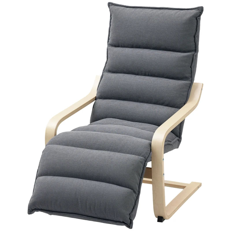 Curved Wooden Accent Chair, with Adjustable Footrest - Drak Grey