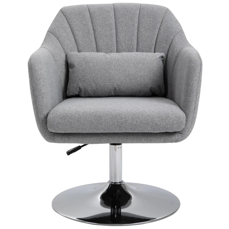 Swivel Linen Fabric Accent Chair for Living Room Contemporary Vanity Armchair with Adjustable Height Thick Cushion Lumbar Support Armrest for Bedroom Office Light Grey