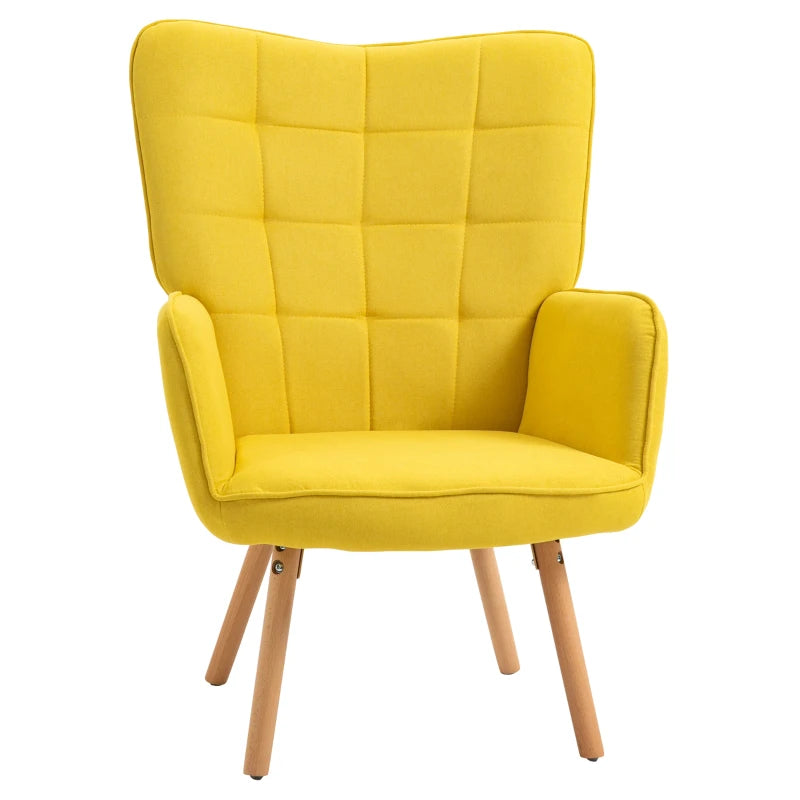 Modern Accent Chair, Upholstered Tufted Wingback Armchair with Seat Padding, Velvet Leisure Lounge Bedroom Chair with Wood Legs, Yellow