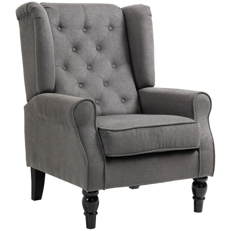 Retro Accent Chair, Linen Wingback Armchair with Wood Frame Button Tufted Design for Living Room Bedroom, Dark Grey