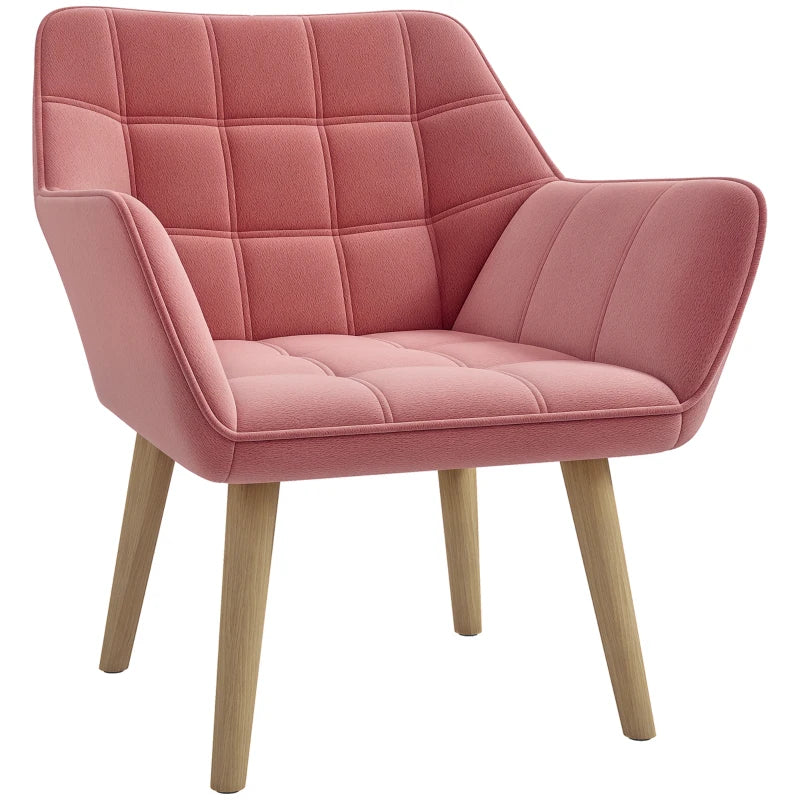 Accent Chair, Arm Chair with Wide Arms, Slanted Back, Thick Padding and Rubber Wooden Legs for Living Room, Pink