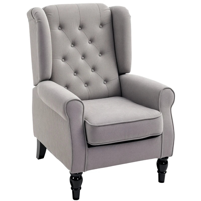 Retro Accent Chair, Wingback Armchair with Wood Frame Button Tufted Design for Living Room Bedroom, Grey