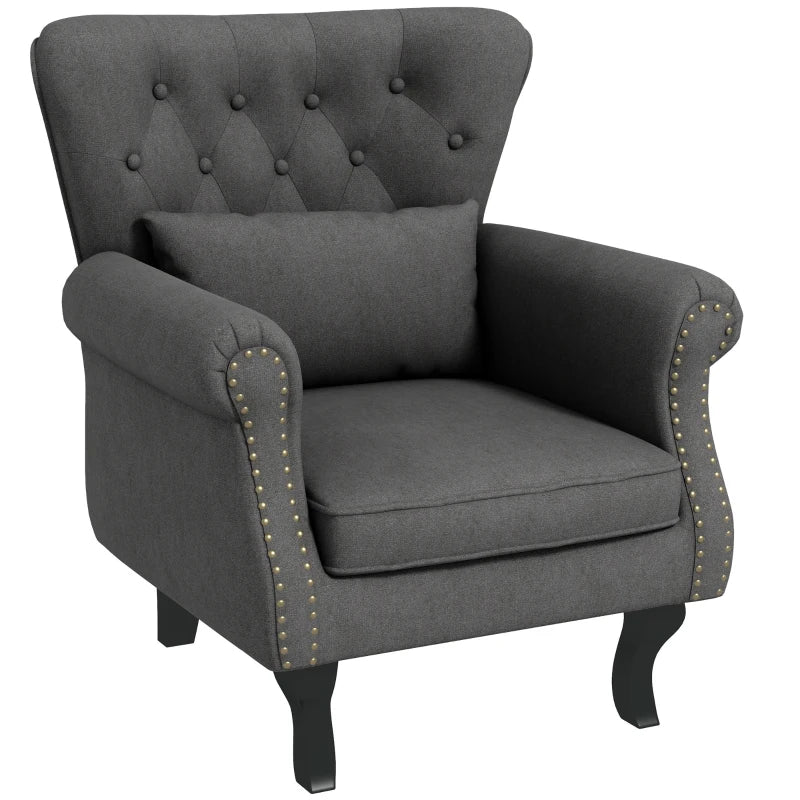 Chesterfield-Style Accent Chair - Grey