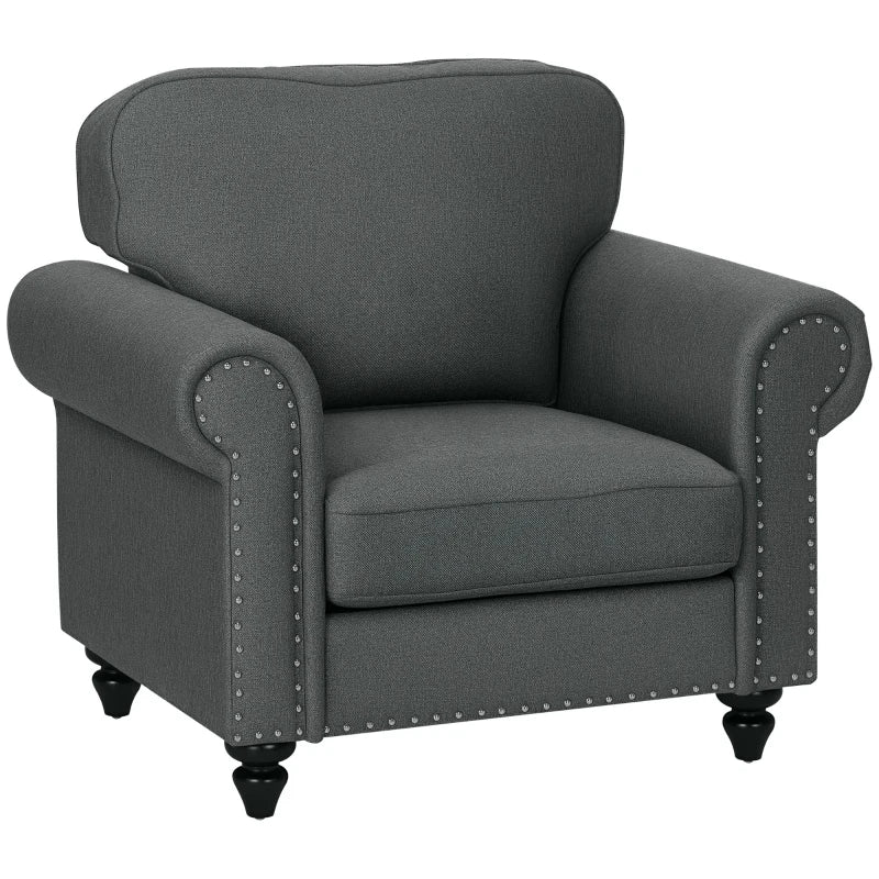 Mid-Century Armchair, with Pocket Springs - Charcoal Grey