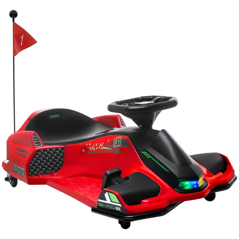 12V Kids Electric Go Kart with Music, LED Lights, Slow Start, Red