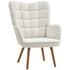 Modern Accent Chair, Upholstered Tufted Wingback Armchair with Seat Padding, Teddy Fleece Leisure Lounge Bedroom Chair with Wood Legs, Cream White