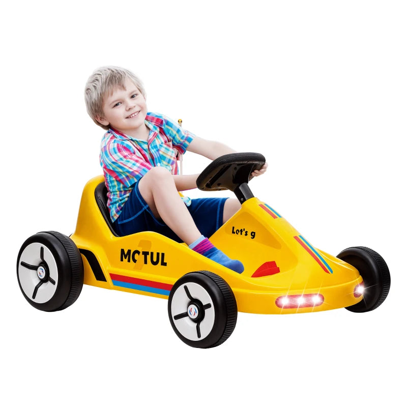 6V Electric Go Kart for Kids with Music, Light, Horn, for 3-5 Years, Yellow