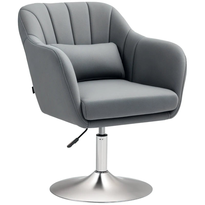 Swivel Microfibre Accent Chair for Living Room Contemporary Vanity Armchair with Adjustable Height Thick Cushion Lumbar Support Armrest for Bedroom Office Dark Grey
