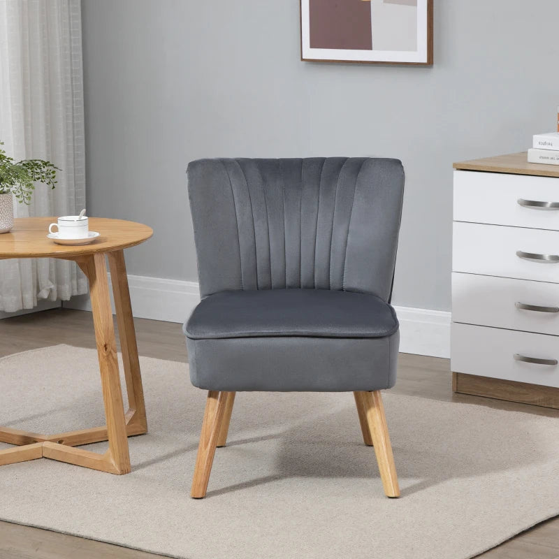 Modern Accent Chair, Fabric Living Room Chair with Rubber Wood Legs and Thick Padding, Grey