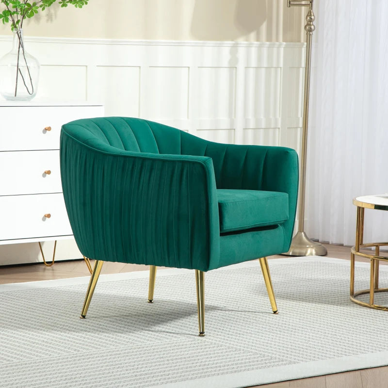 Velvet-Feel Shell Back Accent Chair - Green