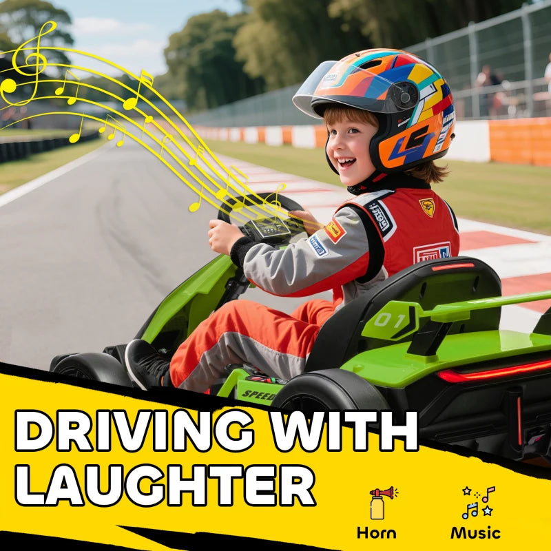 24V Electric Go Kart for Kids with Adjustable Seat for 6-12 Years, Green