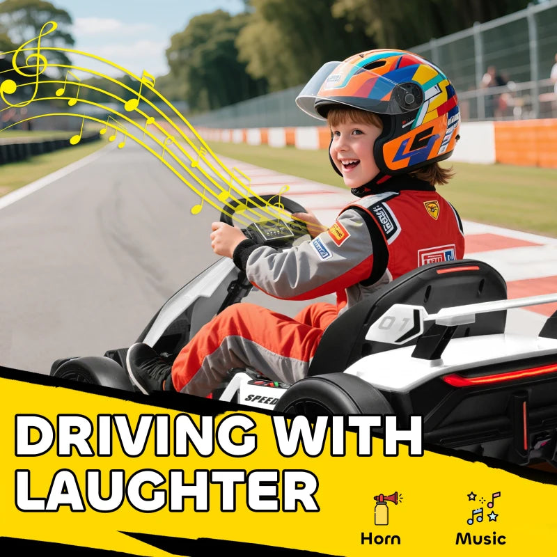 24V Electric Go Kart for Kids with Adjustable Seat for 6-12 Years, White