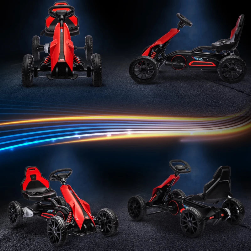 12V Electric Go-Kart for Kids, Ride-On Racing Go-Kart, with Forward and Reversing Functions, for Ages 3-8 Years - Red