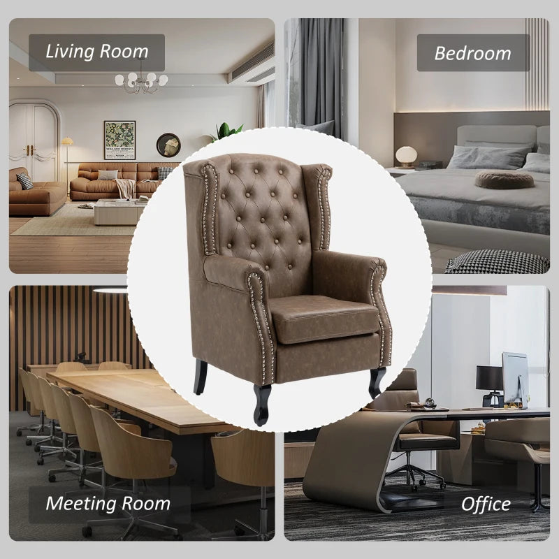 Wingback Accent Chair Tufted Chesterfield-style Armchair with Nail Head Trim for Living Room Bedroom Brown