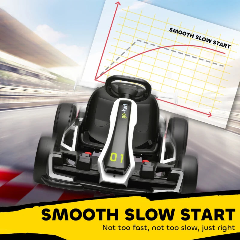 24V Electric Go Kart for Kids with Adjustable Seat for 6-12 Years, White