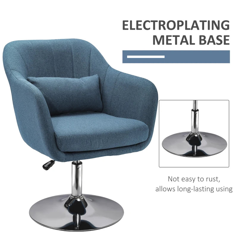 Swivel Linen Fabric Accent Chair for Living Room Contemporary Vanity Armchair with Adjustable Height Thick Cushion Lumbar Support Armrest for Bedroom Office Blue