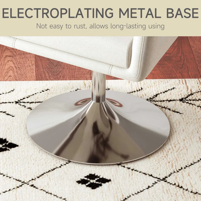 Modern Accent Chair with Swivel Base, Height Adjustable Arm Chair with Pillow for Living Room, Bedroom, Cream White