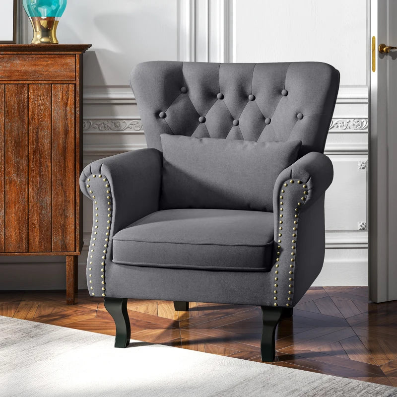 Chesterfield-Style Accent Chair - Grey