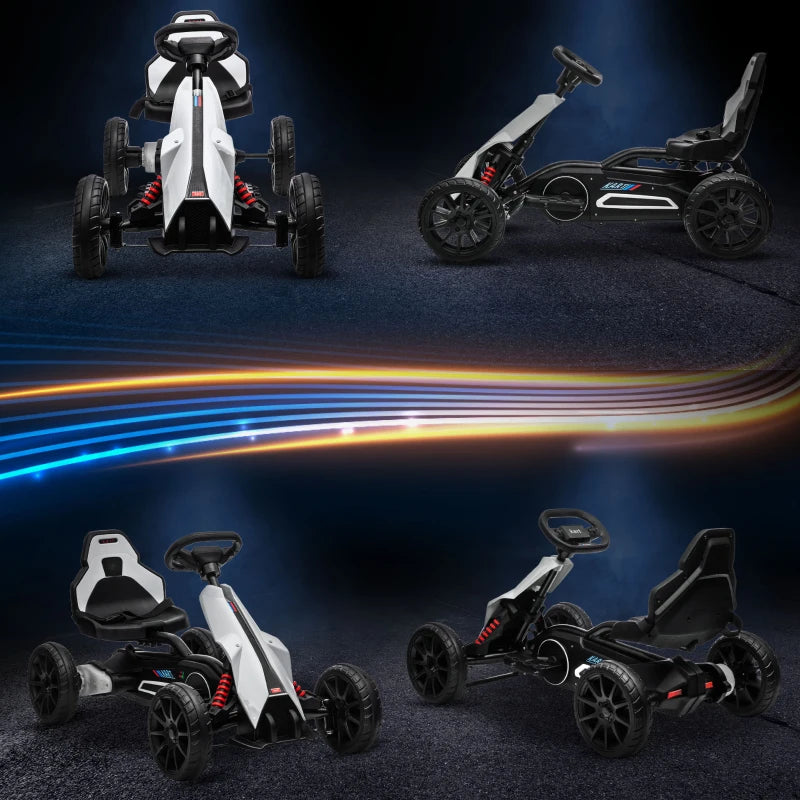 12V Electric Go-Kart for Kids, Ride-On Racing Go-Kart, with Forward and Reversing Functions, for Ages 3-8 Years - White