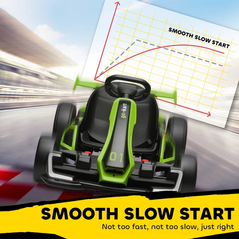 24V Electric Go Kart for Kids with Adjustable Seat for 6-12 Years, Green