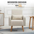 Accent Chair, Linen-Touch Armchair with Pillow, Upholstered Leisure Lounge Sofa for Living Room, Club Chair with Rubber Wooden Frame, Cream