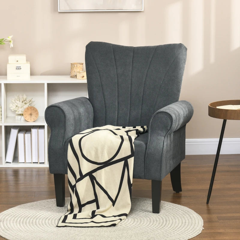 Upholstered Accent Chair with Rolled Arms and Wood Legs, Armchair for Living Room Bedroom, Grey
