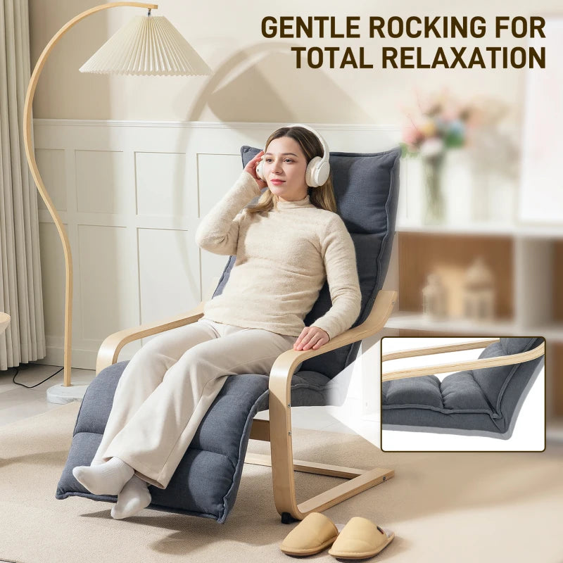 Curved Wooden Accent Chair, with Adjustable Footrest - Drak Grey