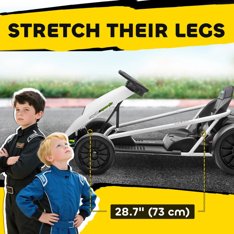 24V Electric Go Kart for Kids, Drift Ride-On Racing Go Kart with 2 Speeds, for Boys Girls Aged 8-12 Years Old, White