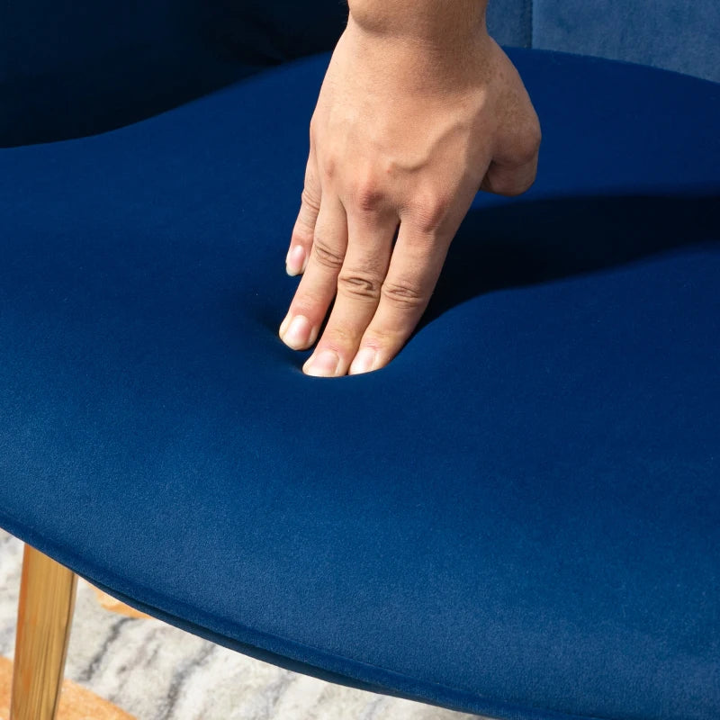 Modern Armchair with Footstool, Upholstered Accent Chair with Ottoman, Steel Legs, Velvet Wingback Chair for Living Room, Bedroom, Home Study, Dark Blue