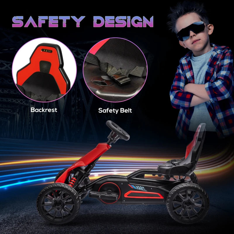 12V Electric Go-Kart for Kids, Ride-On Racing Go-Kart, with Forward and Reversing Functions, for Ages 3-8 Years - Red