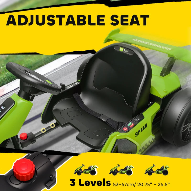 24V Electric Go Kart for Kids with Adjustable Seat for 6-12 Years, Green