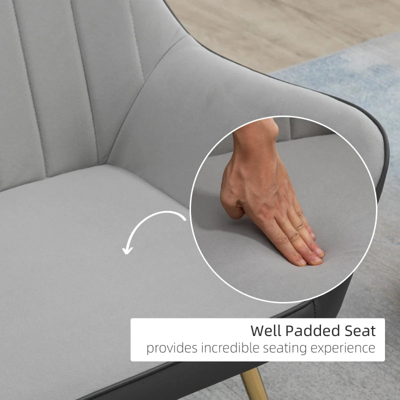 Velvet Armchairs, Upholstered Accent Chairs with Golden Steel Legs, Modern Vanity Chairs for Living Room and Bedroom, Light Grey